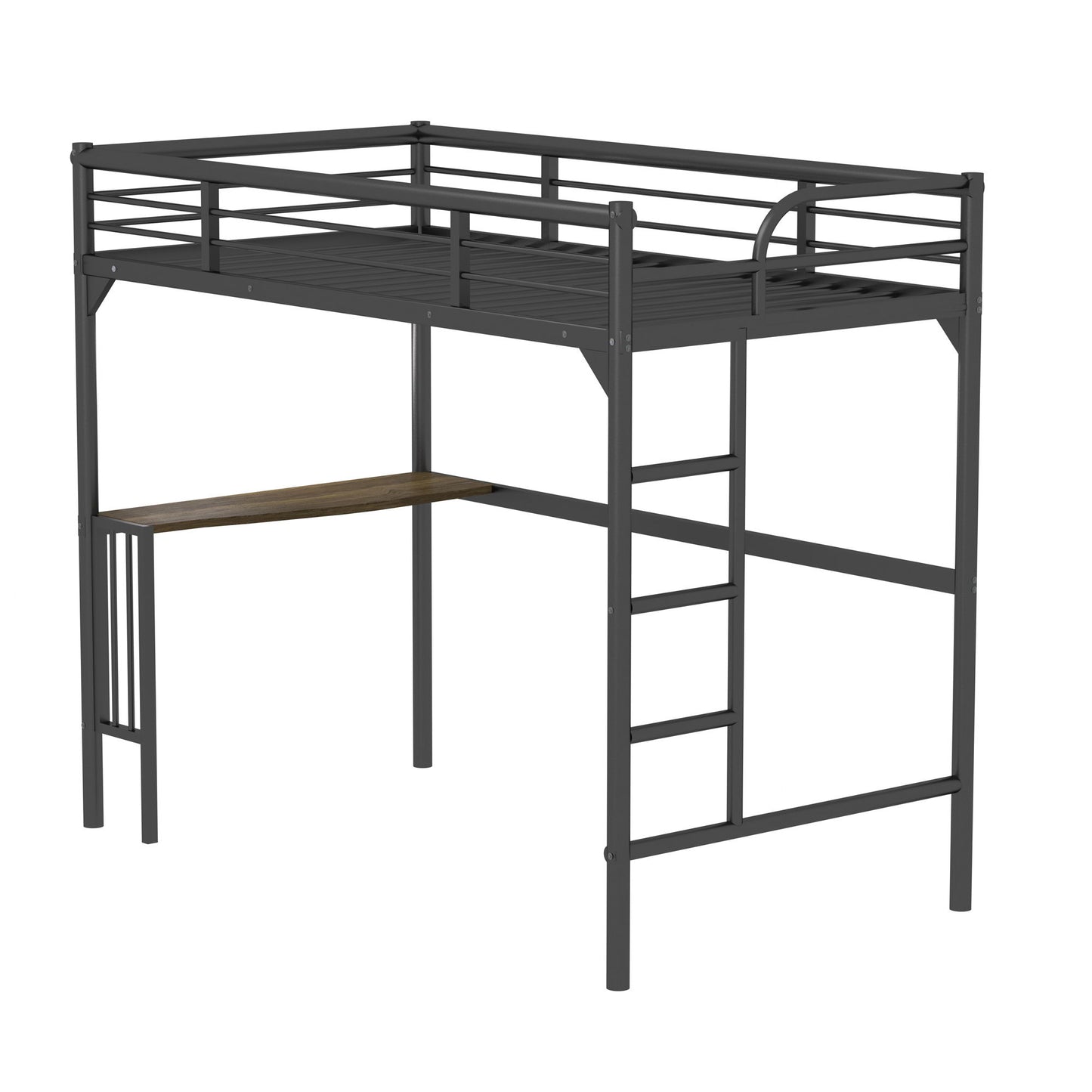 Twin Metal Loft Bed With Desk, Ladder And Guardrails, Bookdesk Under Bed - Black - The Sleep Loft - Online Mattress Showroom NYC