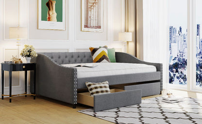 Upholstered Daybed With Two Drawers, Wood Slat Support - The Sleep Loft - Online Mattress Showroom NYC