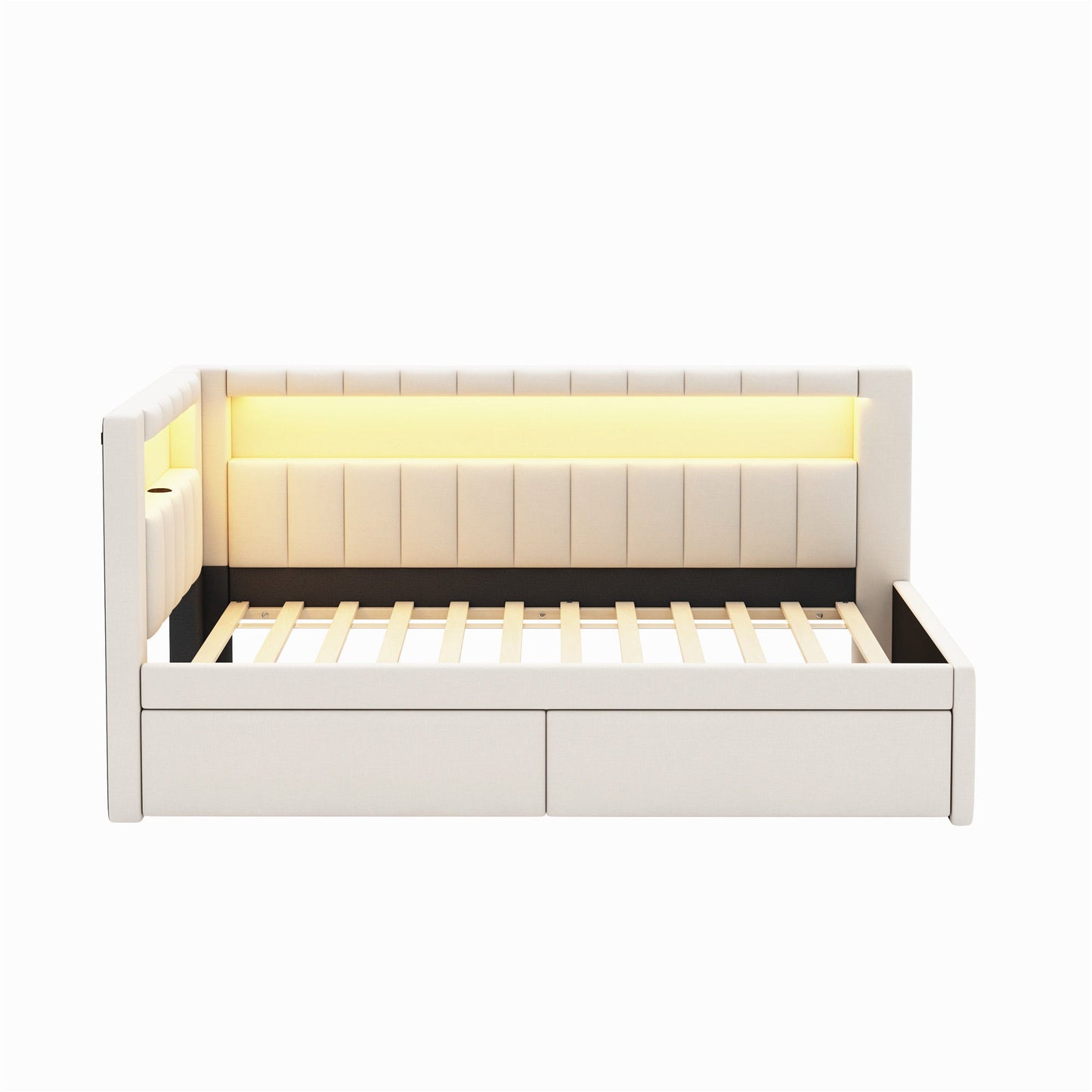 Upholstered Platform Bed With USB Ports And LED Belt - The Sleep Loft - Online Mattress Showroom NYC