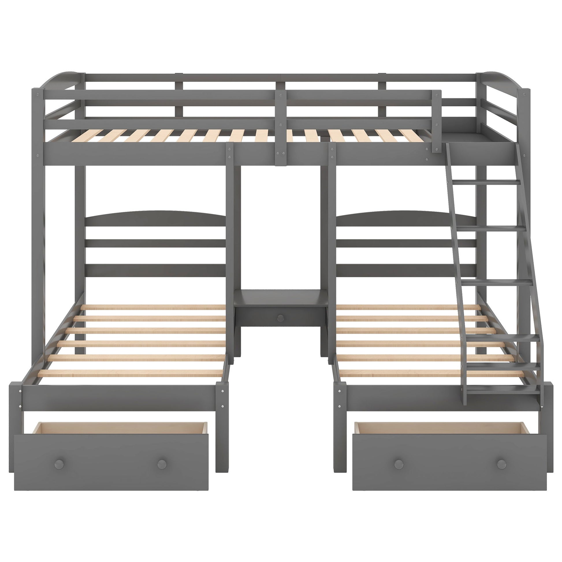 Full Over Twin & Twin Bunk Bed, Triple Bunk Bed With Drawers - Gray - The Sleep Loft - Online Mattress Showroom NYC