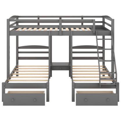 Full Over Twin & Twin Bunk Bed, Triple Bunk Bed With Drawers - Gray - The Sleep Loft - Online Mattress Showroom NYC