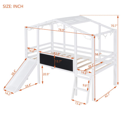 Loft House Bed With Ladder And Slide, With board And Light Strip On The Roof - The Sleep Loft - Online Mattress Showroom NYC