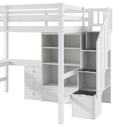 Loft Bed & L Shaped Desk, Drawers, Cabinet, And Storage Staircase - The Sleep Loft - Online Mattress Showroom NYC