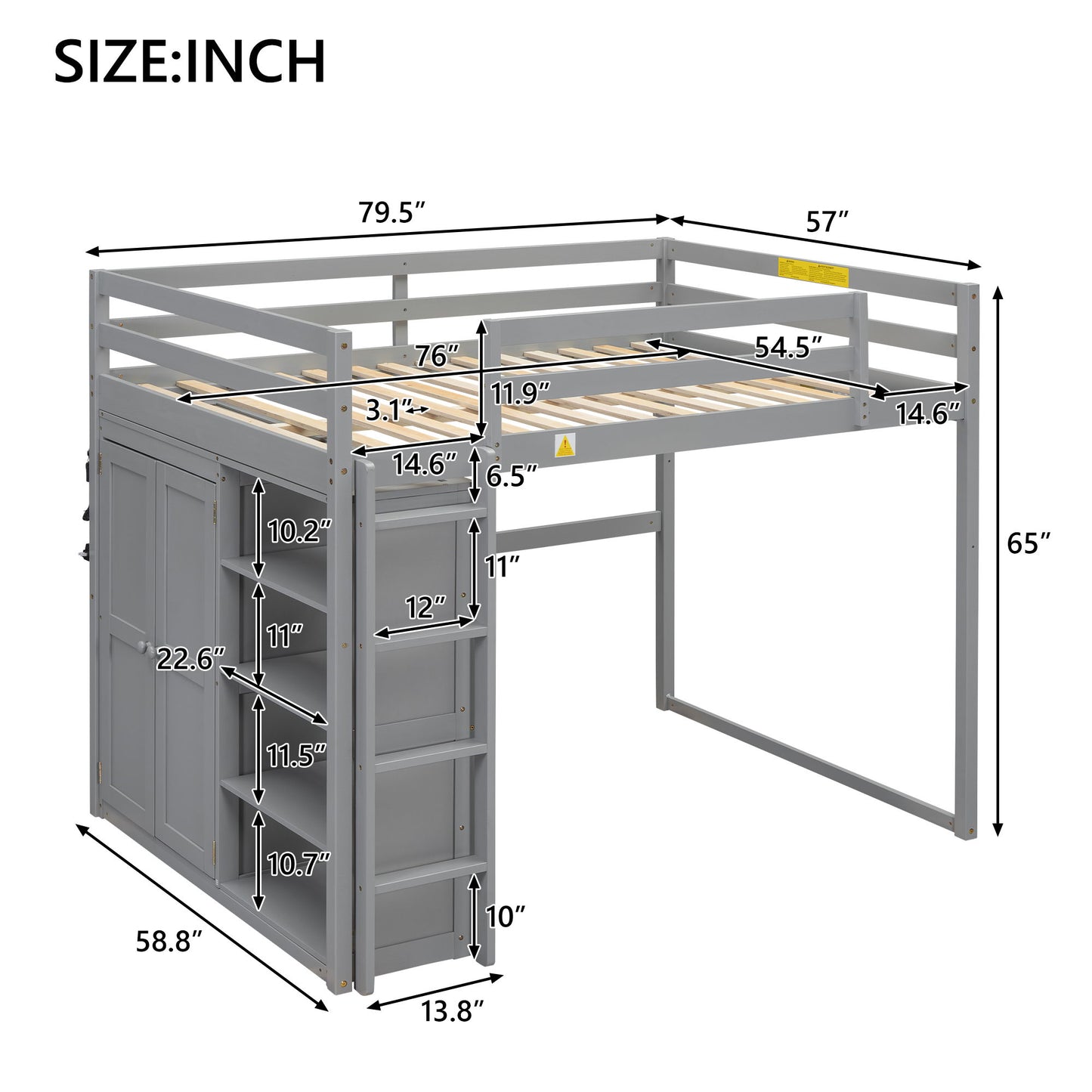 Loft Bed With Built In Wardrobe, Storage Shelves, And LED Light - The Sleep Loft - Online Mattress Showroom NYC