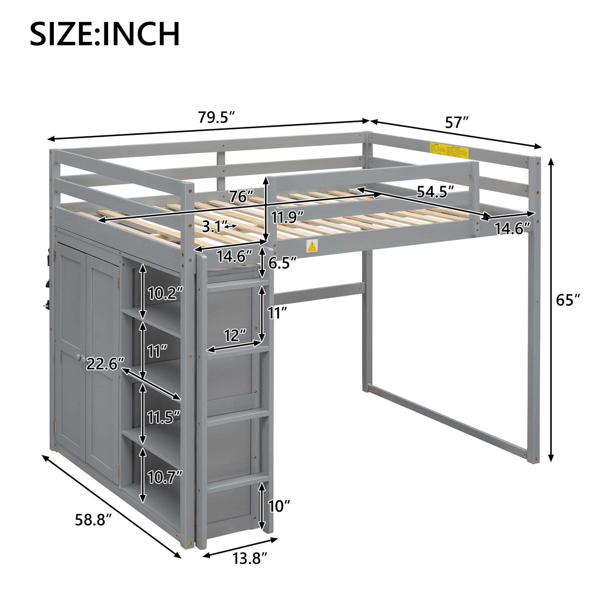 Loft Bed With Built In Wardrobe, Storage Shelves, And LED Light - The Sleep Loft - Online Mattress Showroom NYC