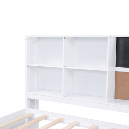 Twin Size Daybed With Storage Shelvesboard, Cork Board, USB Ports And Trundle - White - The Sleep Loft - Online Mattress Showroom NYC