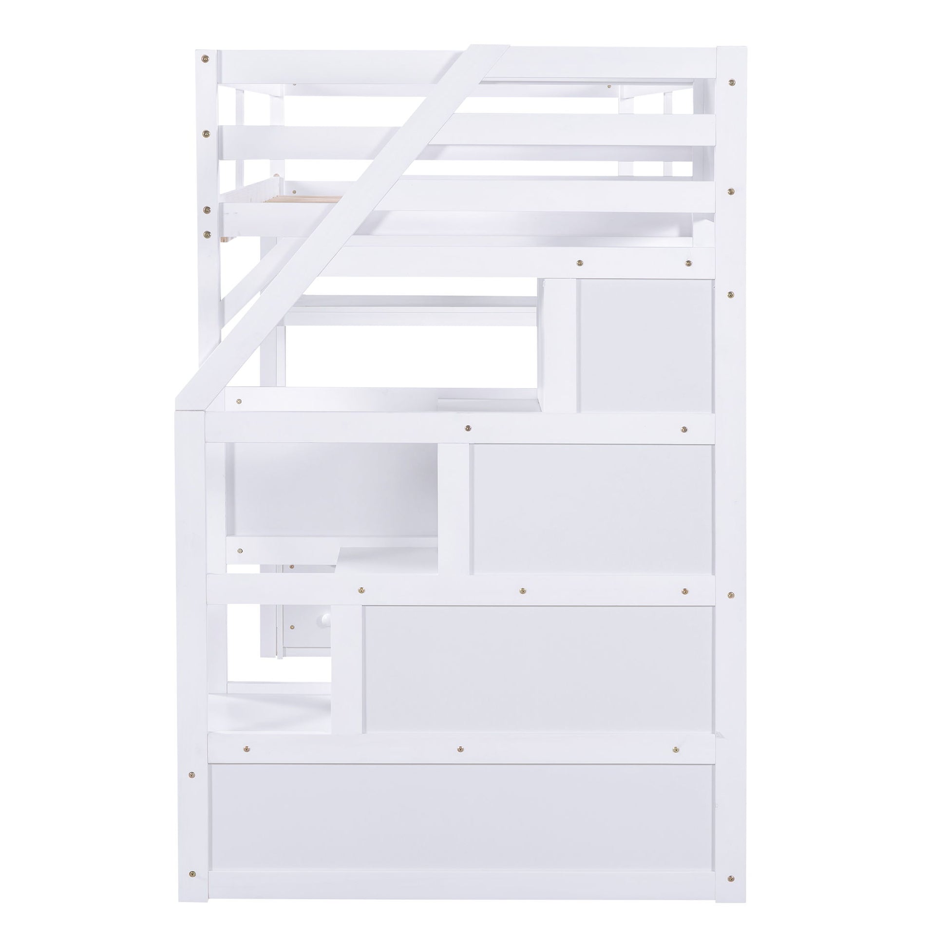 Loft Bed With Desk, Shelves, 2 Drawers, Storage Staircase - The Sleep Loft - Online Mattress Showroom NYC