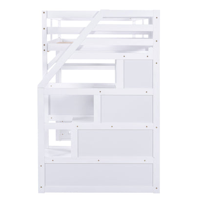 Loft Bed With Desk, Shelves, 2 Drawers, Storage Staircase - The Sleep Loft - Online Mattress Showroom NYC