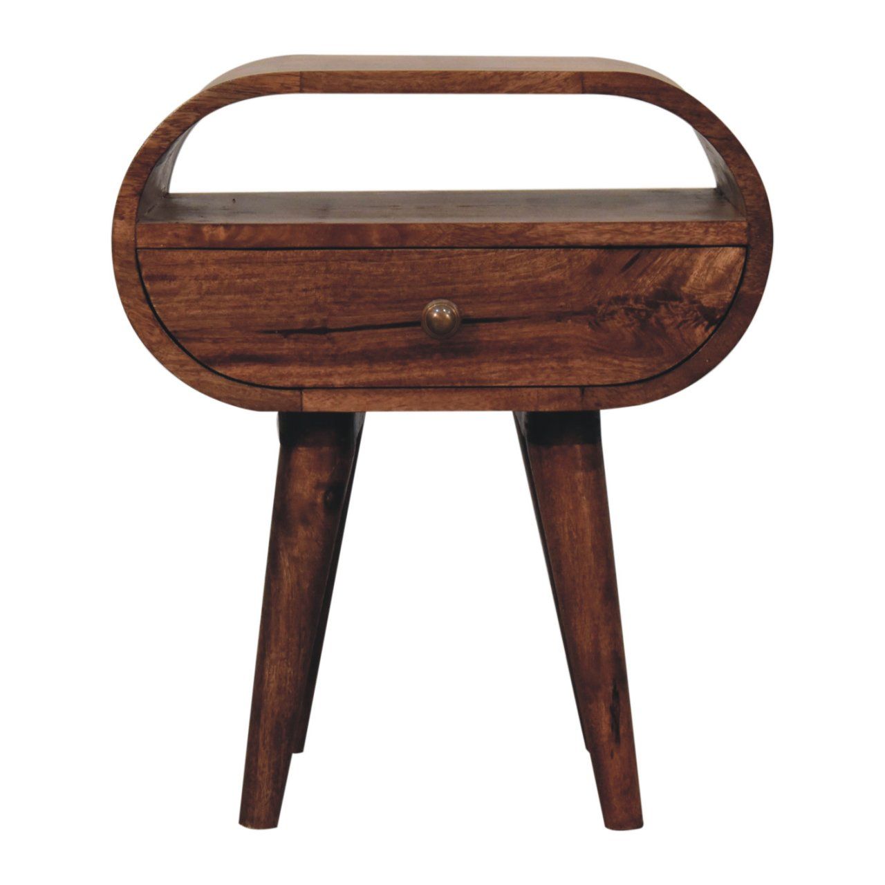 Circular Bedside Table With Open Slot - Caramel - The Sleep Loft - Online Mattress Showroom NYC