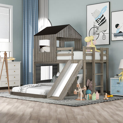 Loft Bunk Bed With Playhouse, Farmhouse, Ladder, Slide And Guardrails - The Sleep Loft - Online Mattress Showroom NYC