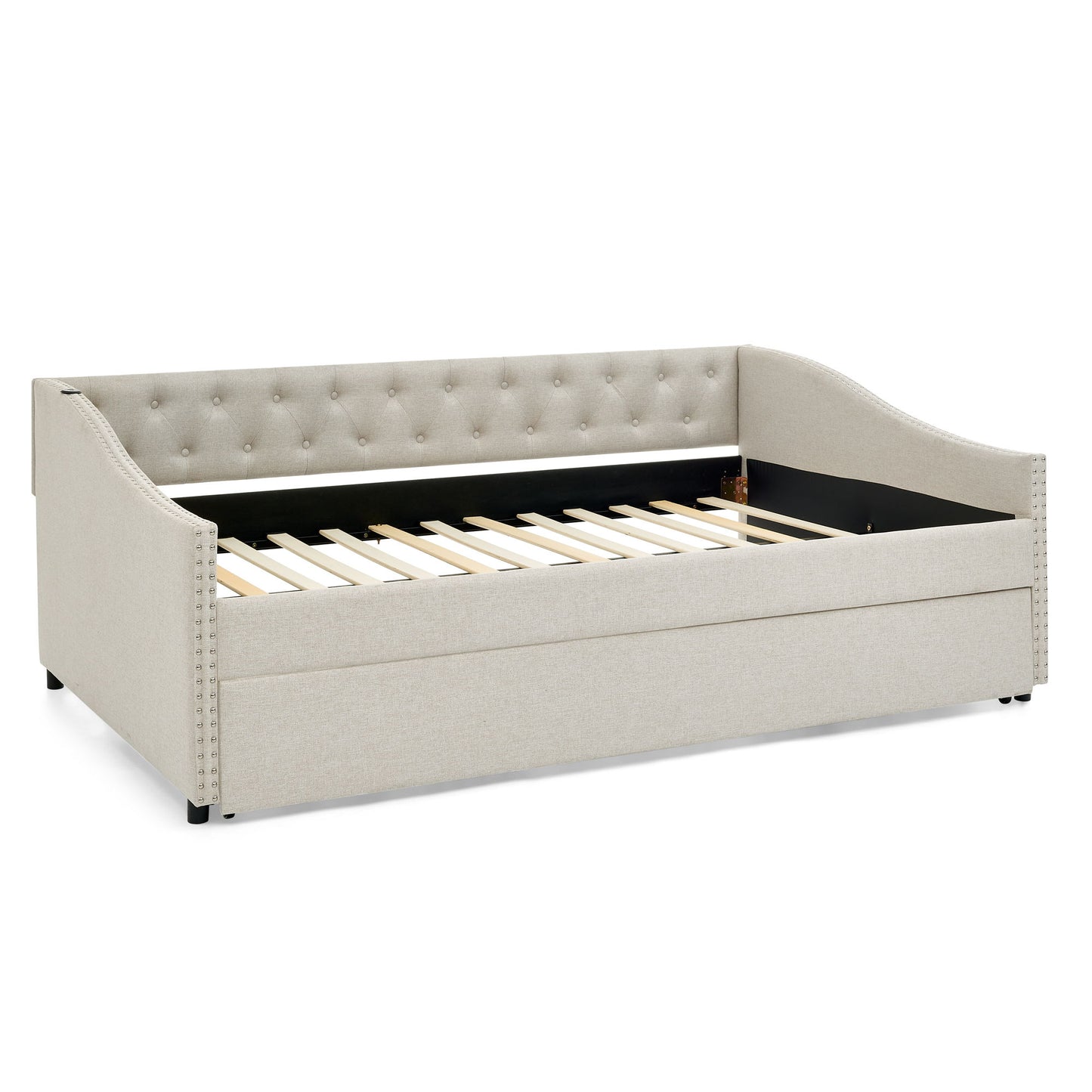 Upholstered Daybed With USB Charging & Pull Out Bed - The Sleep Loft - Online Mattress Showroom NYC