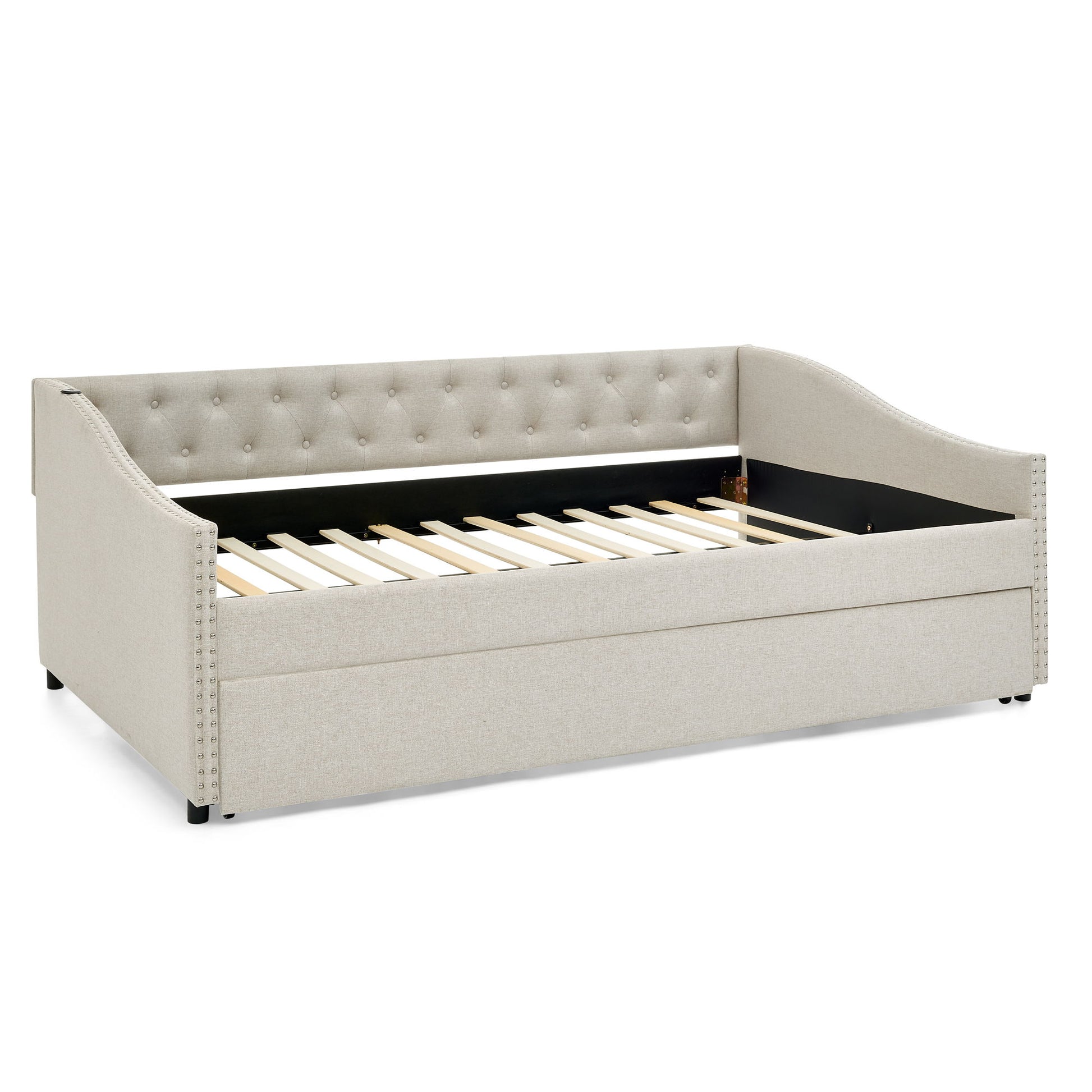 Upholstered Daybed With USB Charging & Pull Out Bed - The Sleep Loft - Online Mattress Showroom NYC