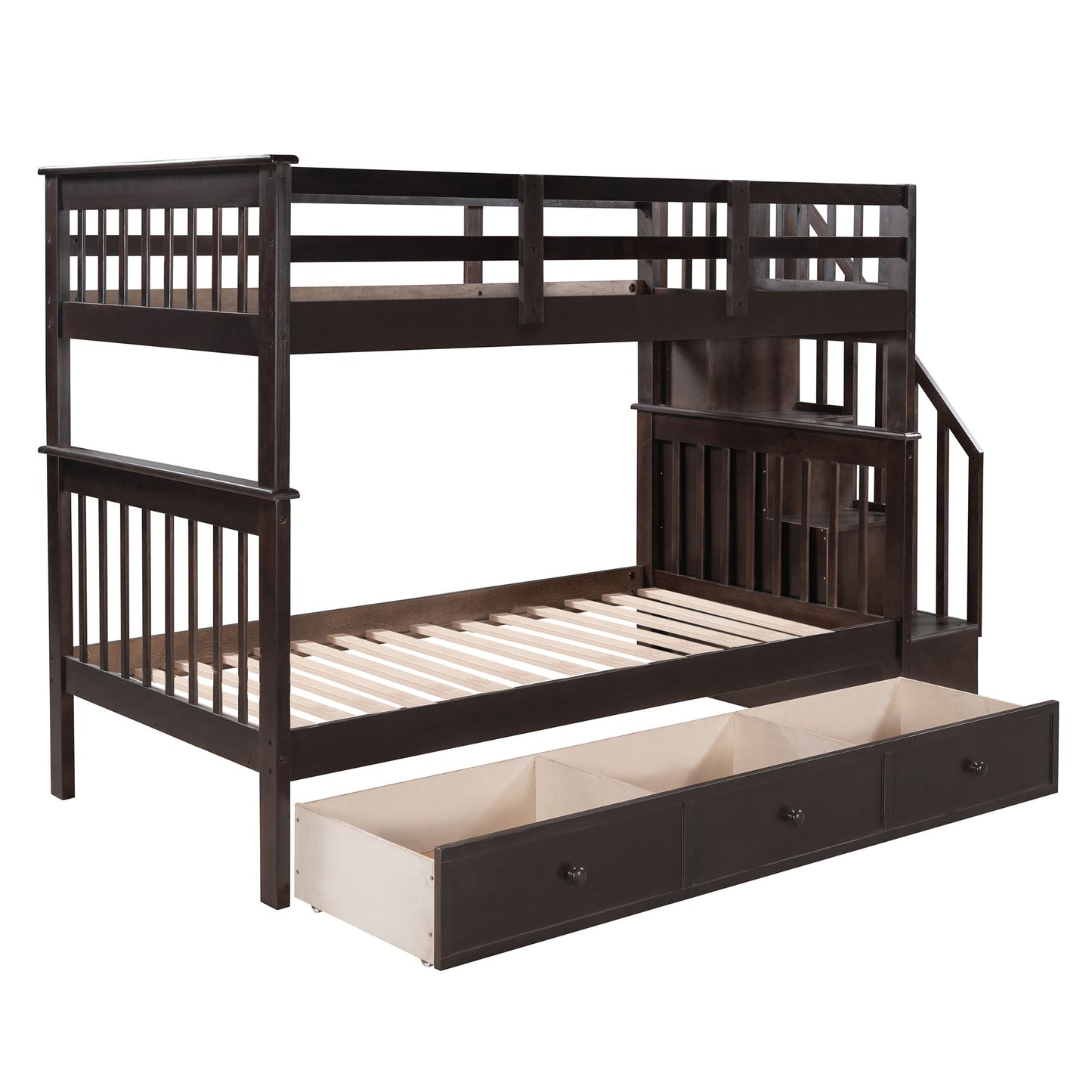 Stairway Bunk Bed With Storage And Guard Rail For Bedroom - The Sleep Loft - Online Mattress Showroom NYC