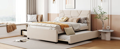 Upholstered Platform Bed With Brick Pattern Headboard And Twin Long Size Trundle - The Sleep Loft - Online Mattress Showroom NYC