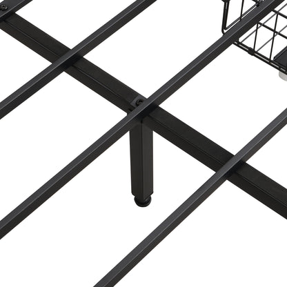 Contemporary Bed Frame With Storage Headboard, Charging Station, LED Lights