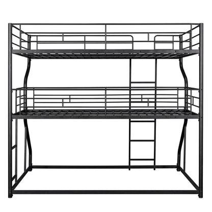 Industrial Triple Bunk Bed With Dual Ladders Frame, Space Saving Design - The Sleep Loft - Online Mattress Showroom NYC