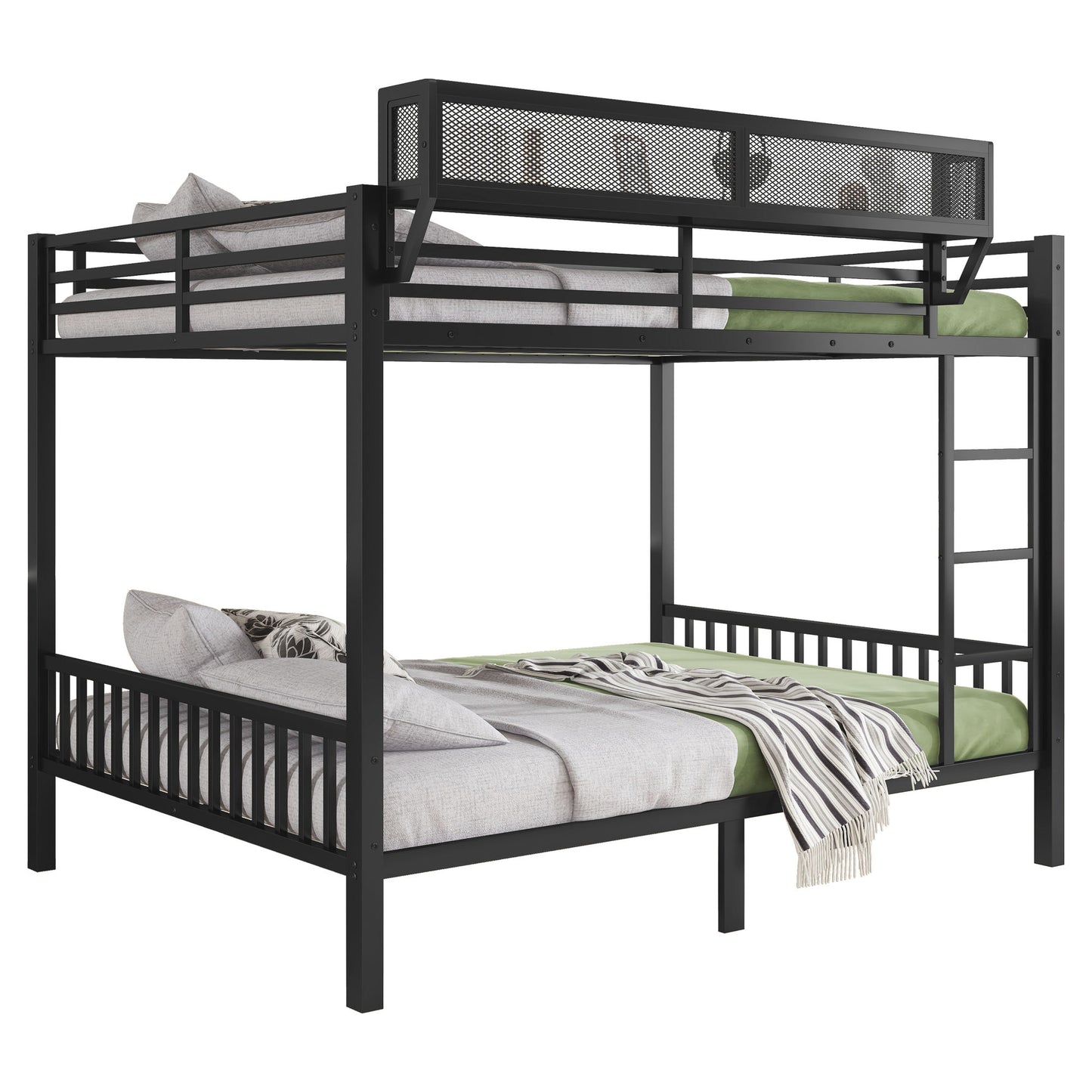 Queen Over Queen Bunk Bed With Ladder And Storage Shelf - Black - The Sleep Loft - Online Mattress Showroom NYC