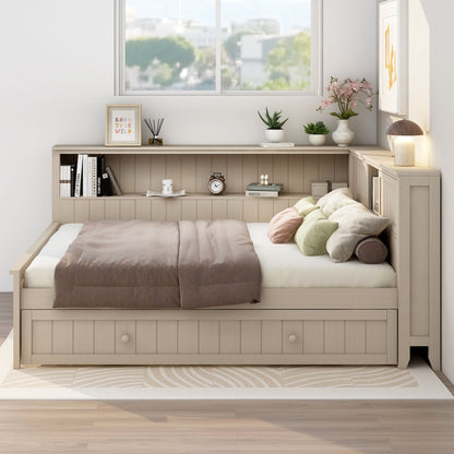 Full Size Daybed With Storage Shelves And Trundle - Ancient White - The Sleep Loft - Online Mattress Showroom NYC