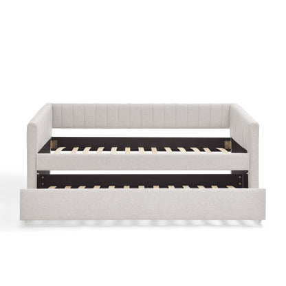 Upholstered Daybed With Trundle With Vertical Stripes - The Sleep Loft - Online Mattress Showroom NYC