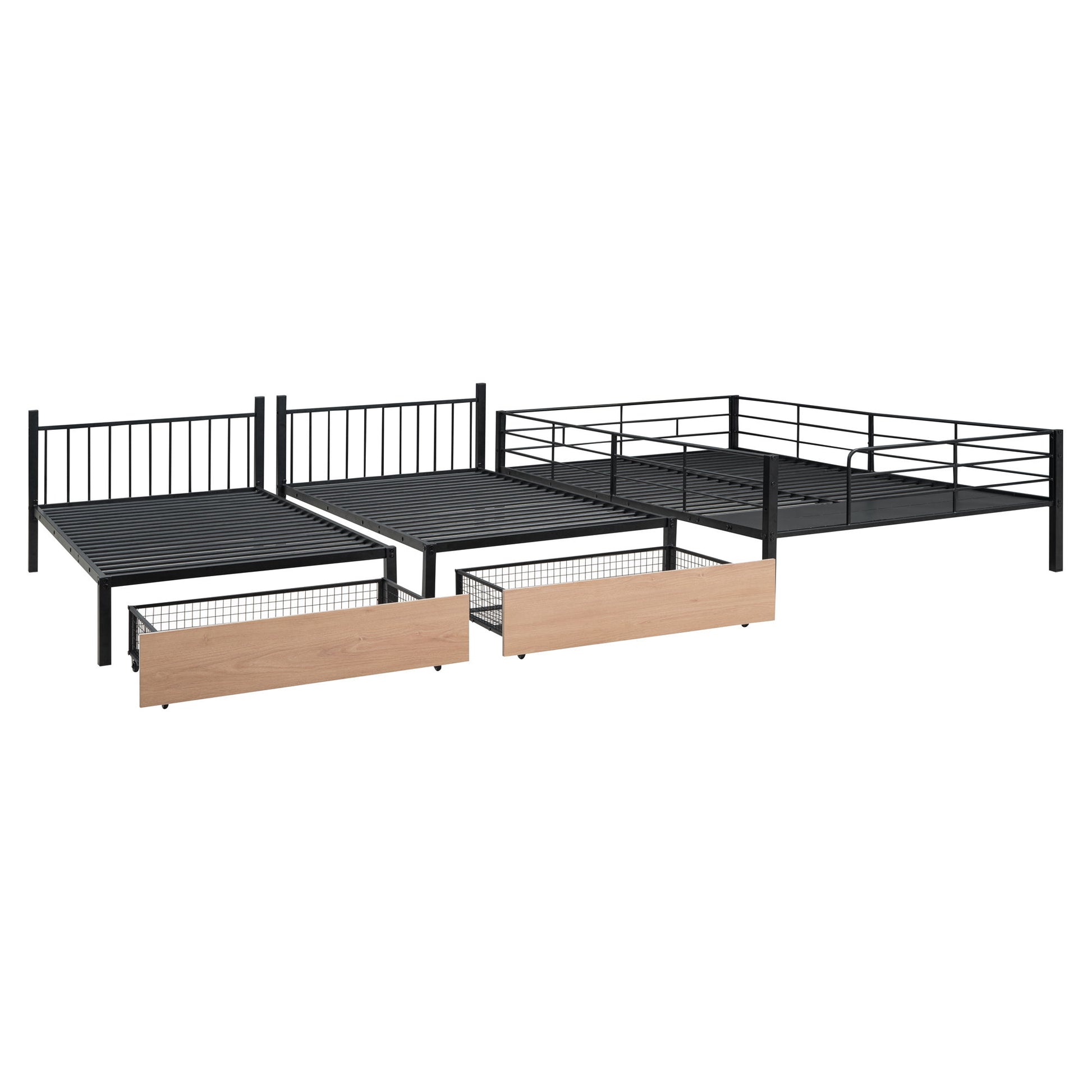 Triple Bunk Bed With Drawers, Multi-Functional Frame With Desks And Shelves In The Middle - The Sleep Loft - Online Mattress Showroom NYC