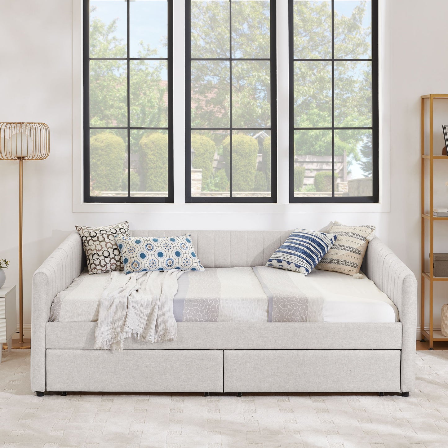 Upholstered Queen Daybed With 2 Drawers - The Sleep Loft - Online Mattress Showroom NYC