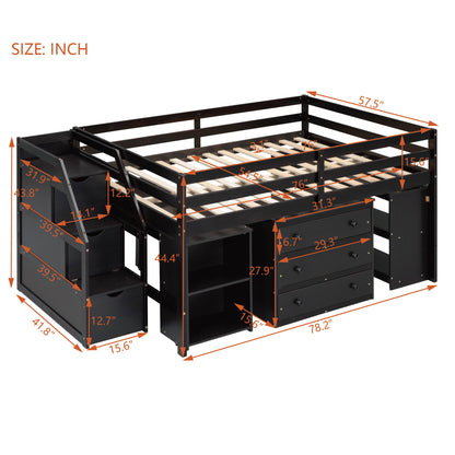 Loft Bed With Retractable Writing Desk And 3 Drawers With Storage Stairs And Shelves - The Sleep Loft - Online Mattress Showroom NYC