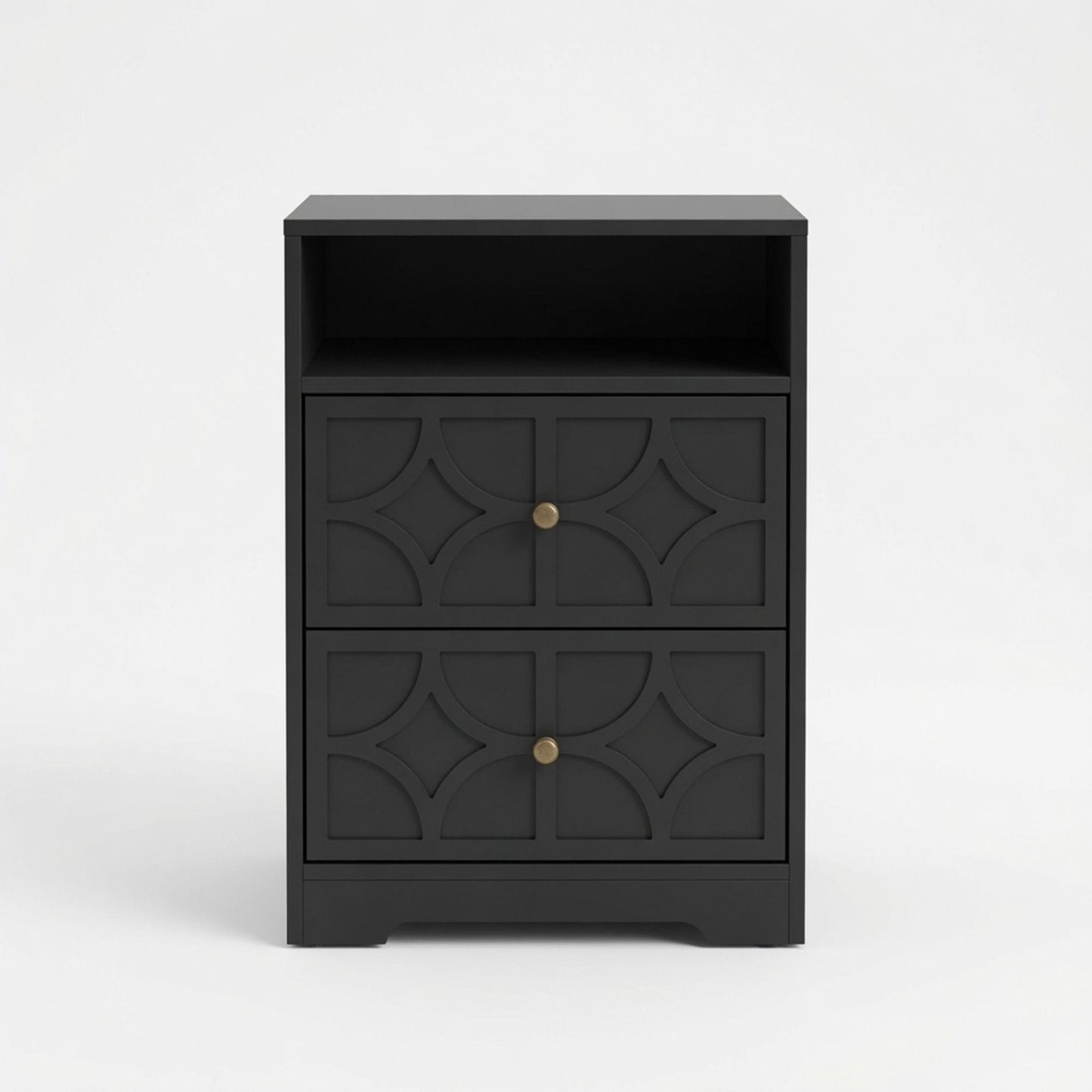 Nightstand With Diamond Carvings Handles, 2 Drawers & Charging Station