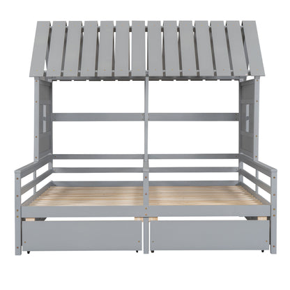 House Platform Beds With 2 Drawers, Side By Side Design - The Sleep Loft - Online Mattress Showroom NYC