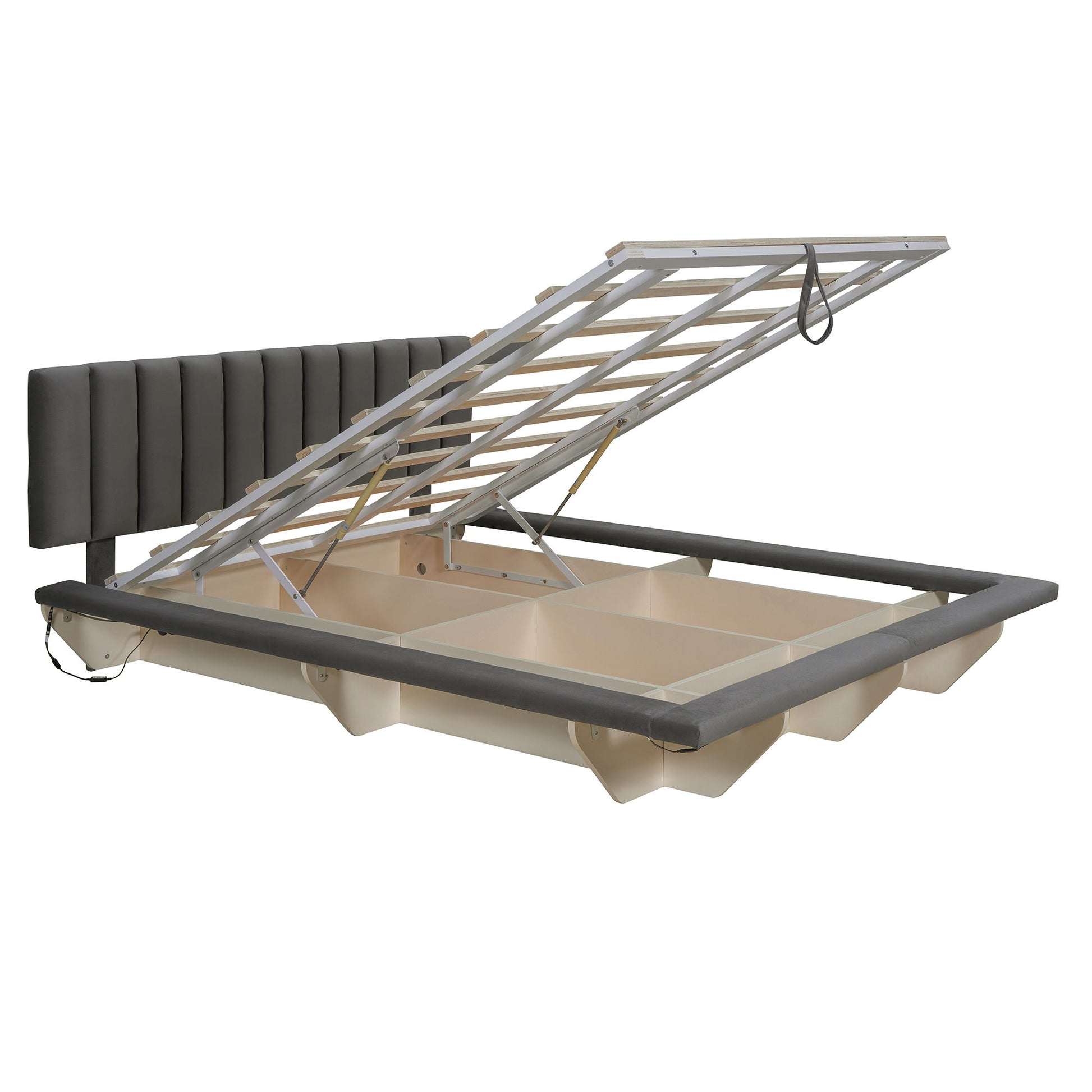 Upholstered Floating Hydrualic Platform Bed With LED Light And USB Port - The Sleep Loft - Online Mattress Showroom NYC