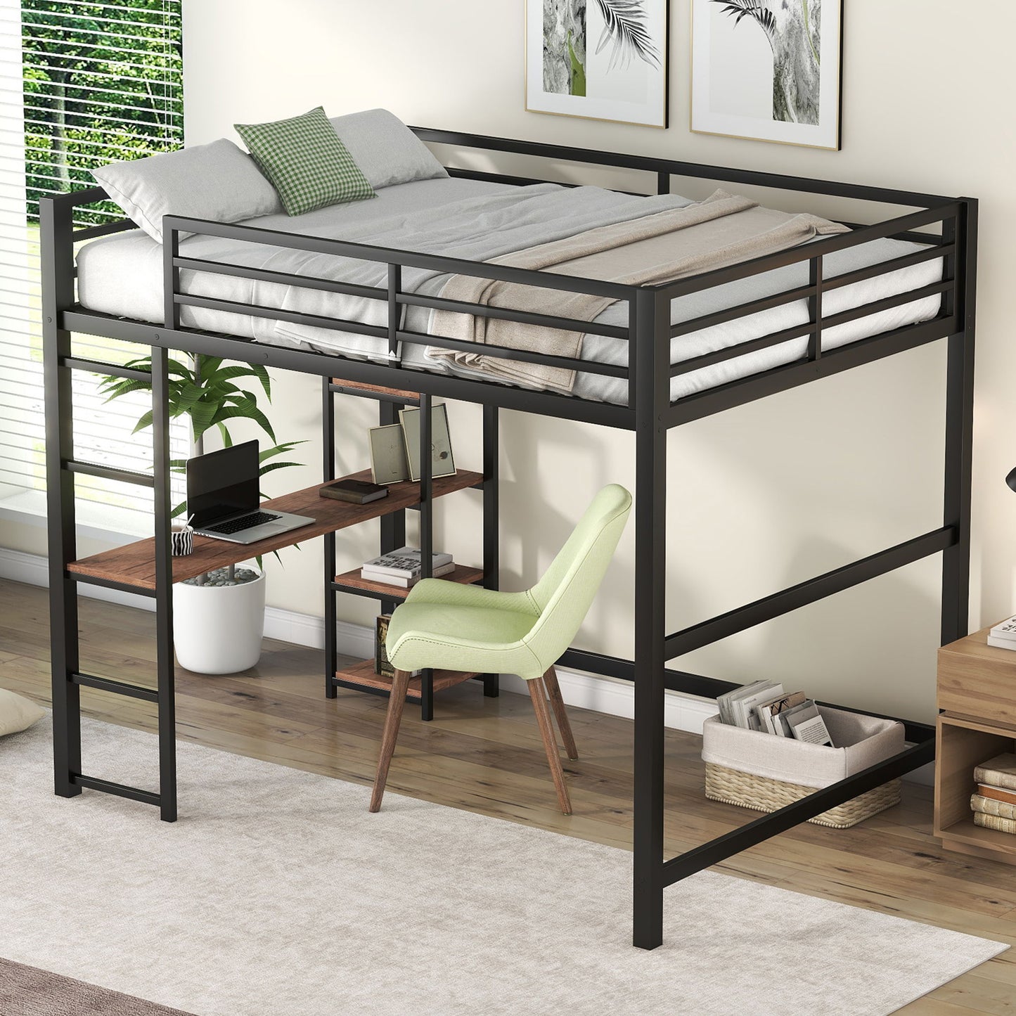 Loft Bed With Built In Desk And Storage Shelves, Full Size - Black - The Sleep Loft - Online Mattress Showroom NYC
