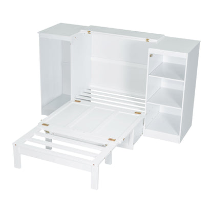 Twin Size Murphy Bed With Bedside Shelves And Wardrobe - White - The Sleep Loft - Online Mattress Showroom NYC