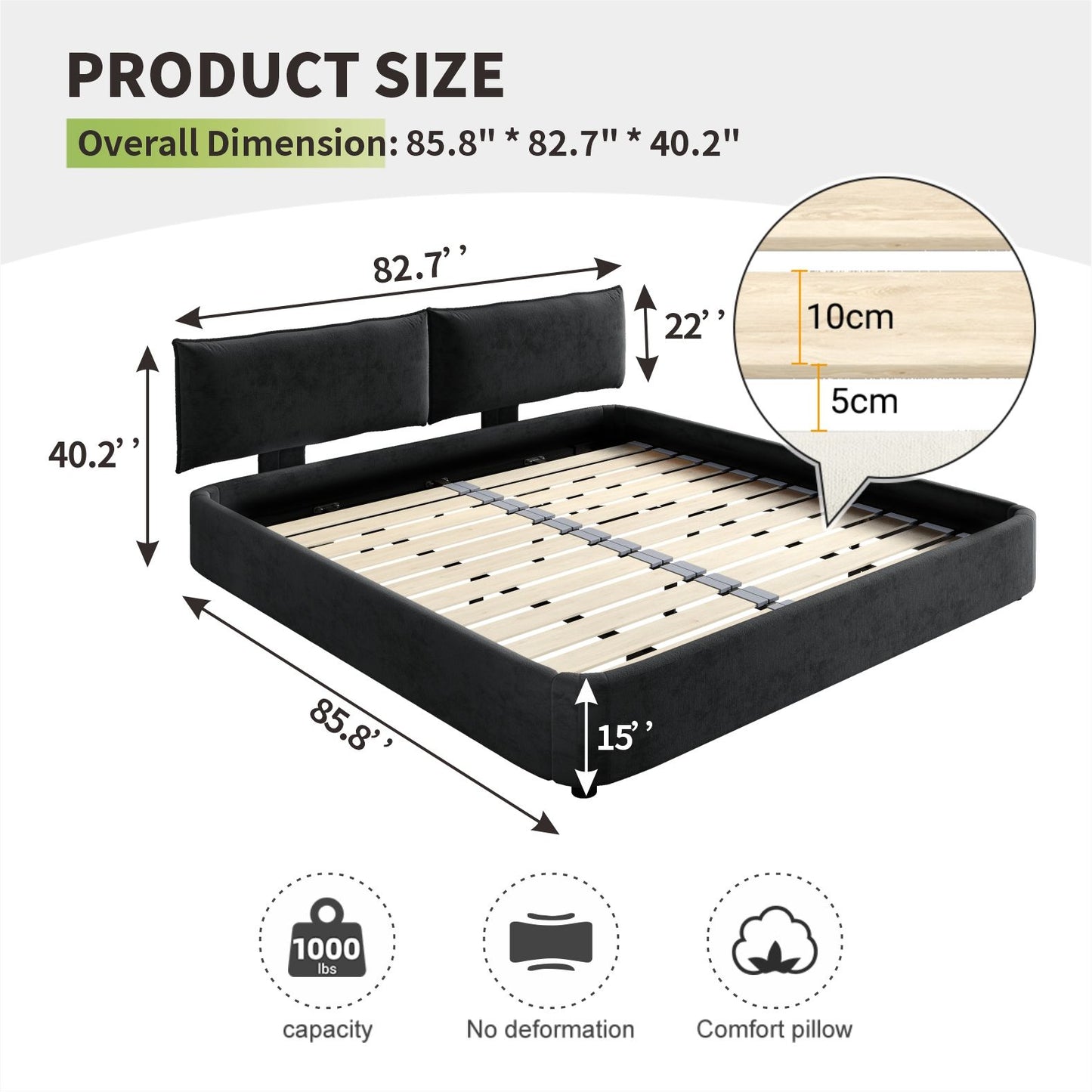 Cloud Bed Frame With Oversized Padded Movable Headboard - The Sleep Loft - Online Mattress Showroom NYC