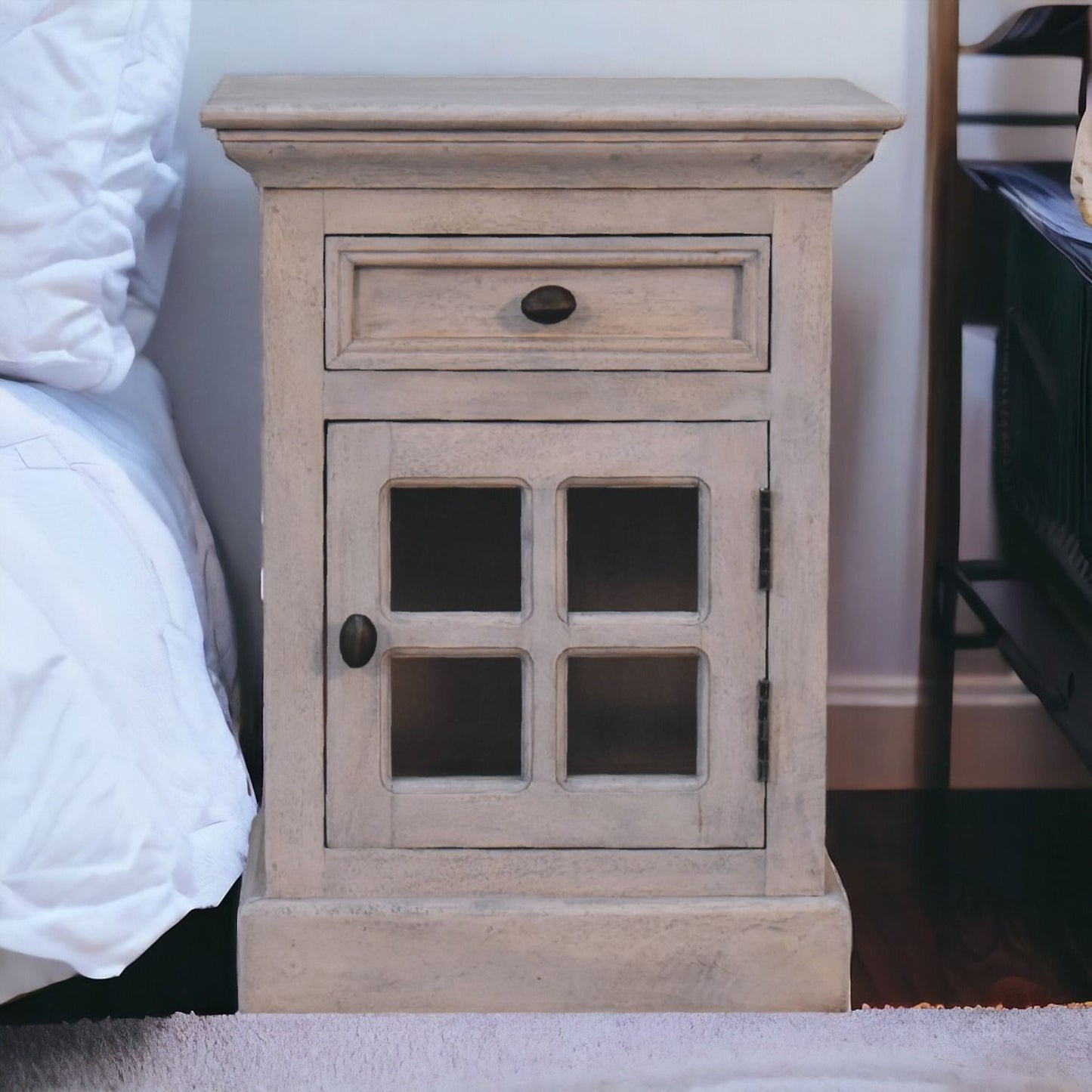 Glazed Bedside Table - Stone White - The Sleep Loft - Online Mattress Showroom NYC