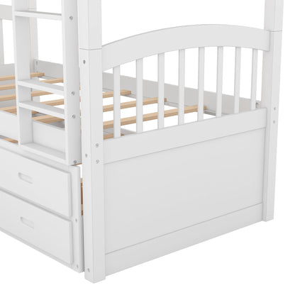 Bunk Bed With Trundle And Drawers, Arched Headboard And Footboard - The Sleep Loft - Online Mattress Showroom NYC