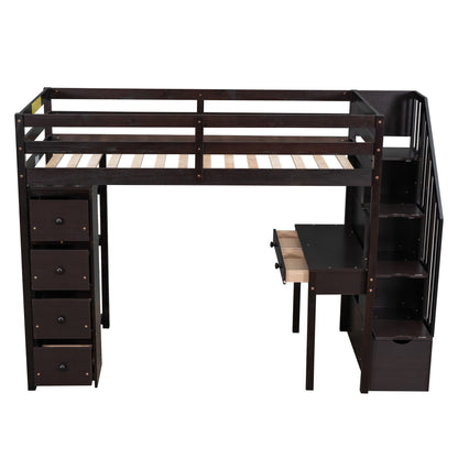 Loft Bed With Storage Drawers, Desk And Stairs With Shelves - The Sleep Loft - Online Mattress Showroom NYC