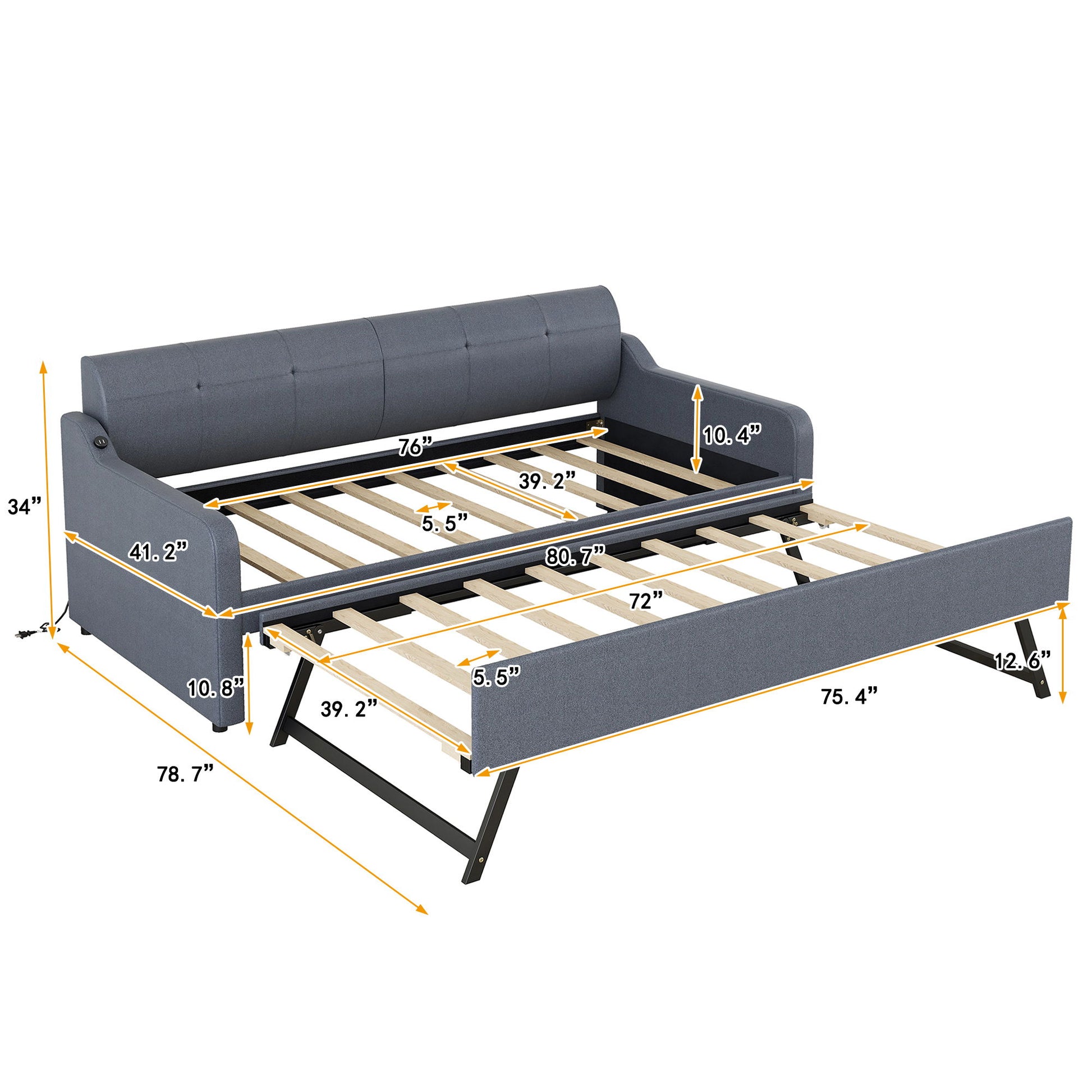Upholstered Daybed With Trundle And USB Charging - The Sleep Loft - Online Mattress Showroom NYC