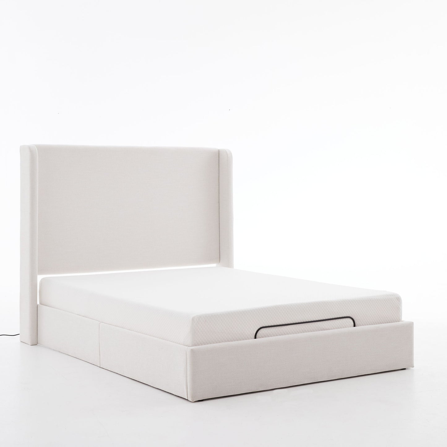 Caron - Queen Size Upholstered Wingback Bed With Adjustable Base Bundle Set - Ivory - The Sleep Loft - Online Mattress Showroom NYC