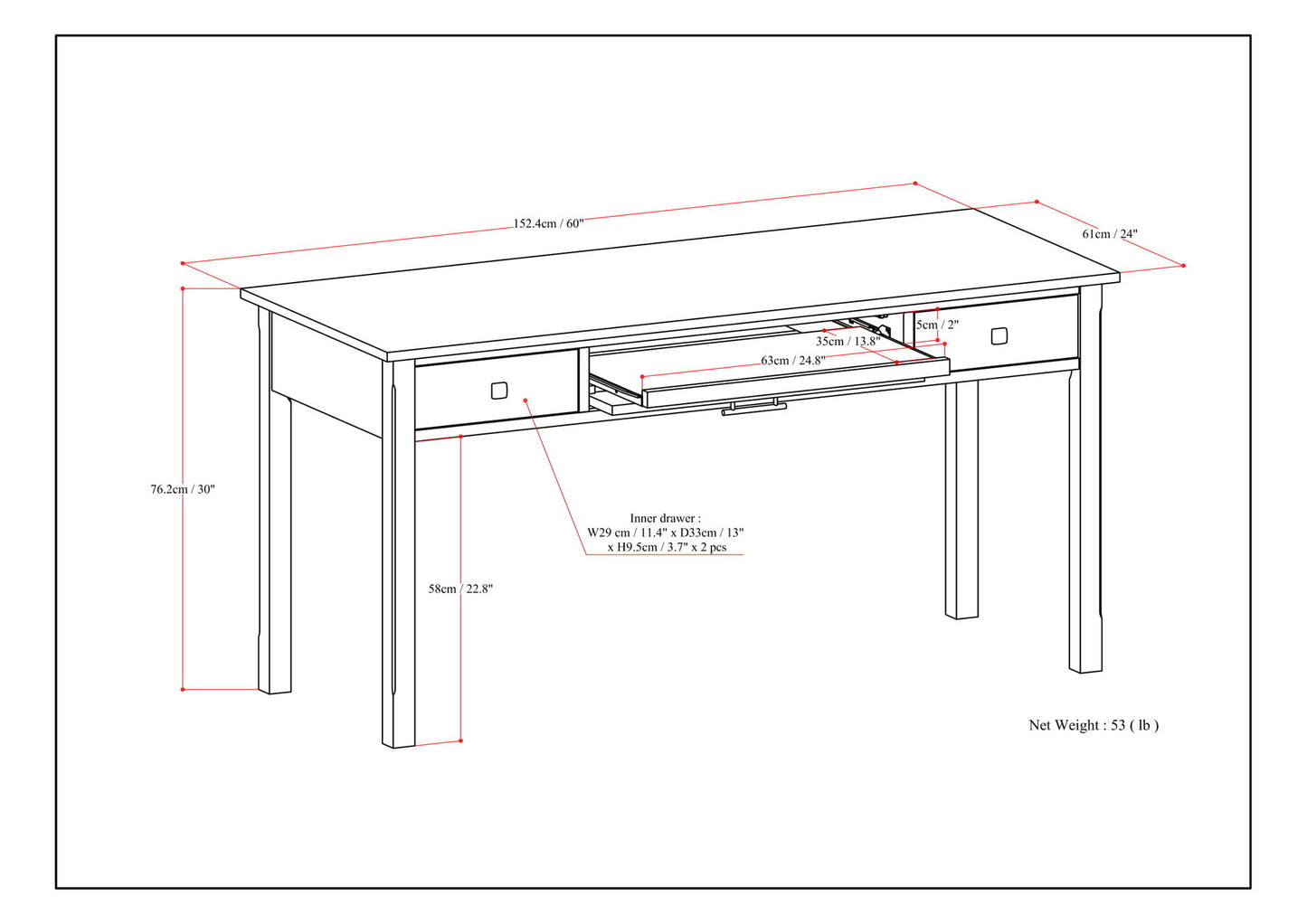 Avalon - Large Desk - Tobacco Brown - The Sleep Loft - Online Mattress Showroom NYC