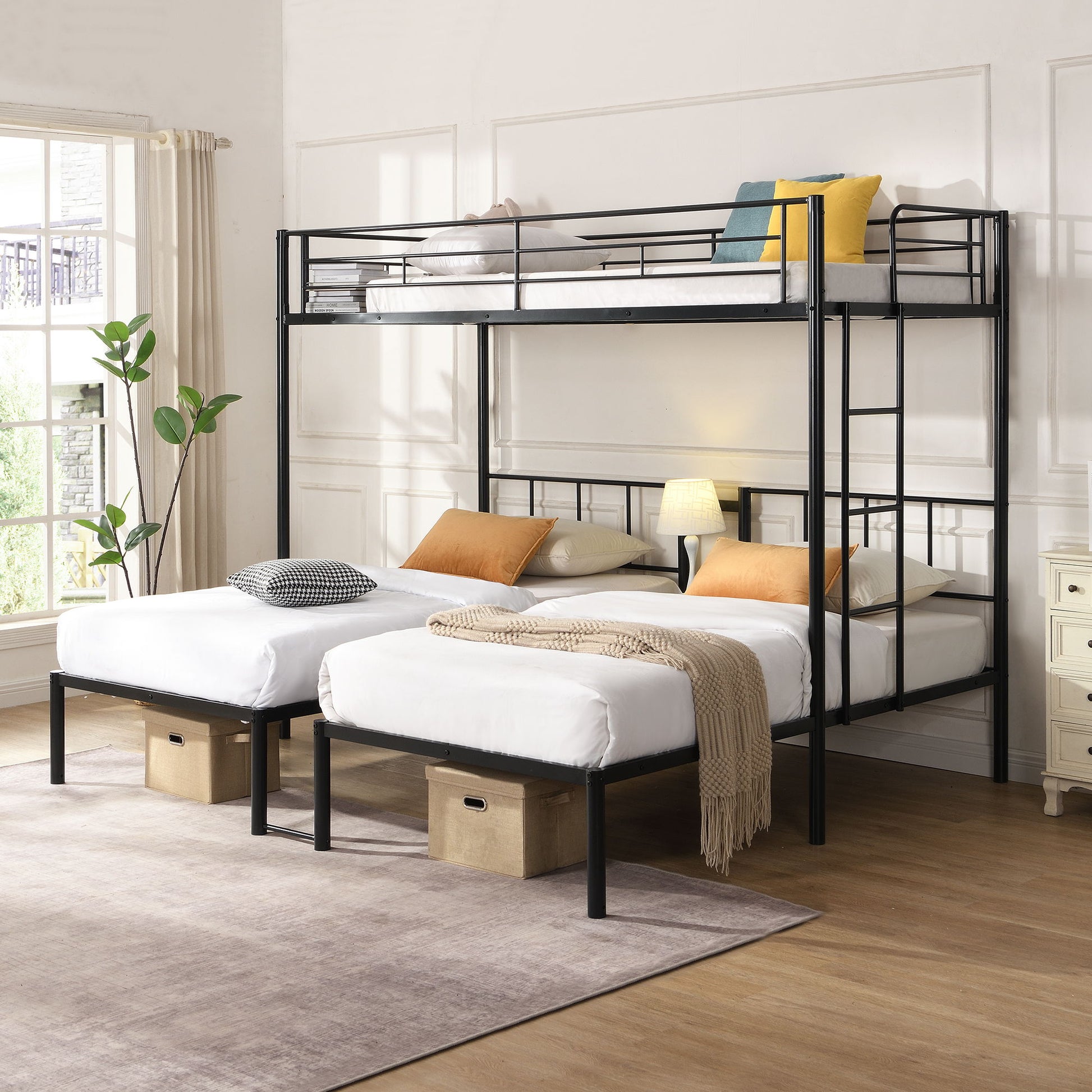 Twin Over Twin Over Twin Triple Bunk Bed With Safety Rails And Storage Shelf - Black - The Sleep Loft - Online Mattress Showroom NYC