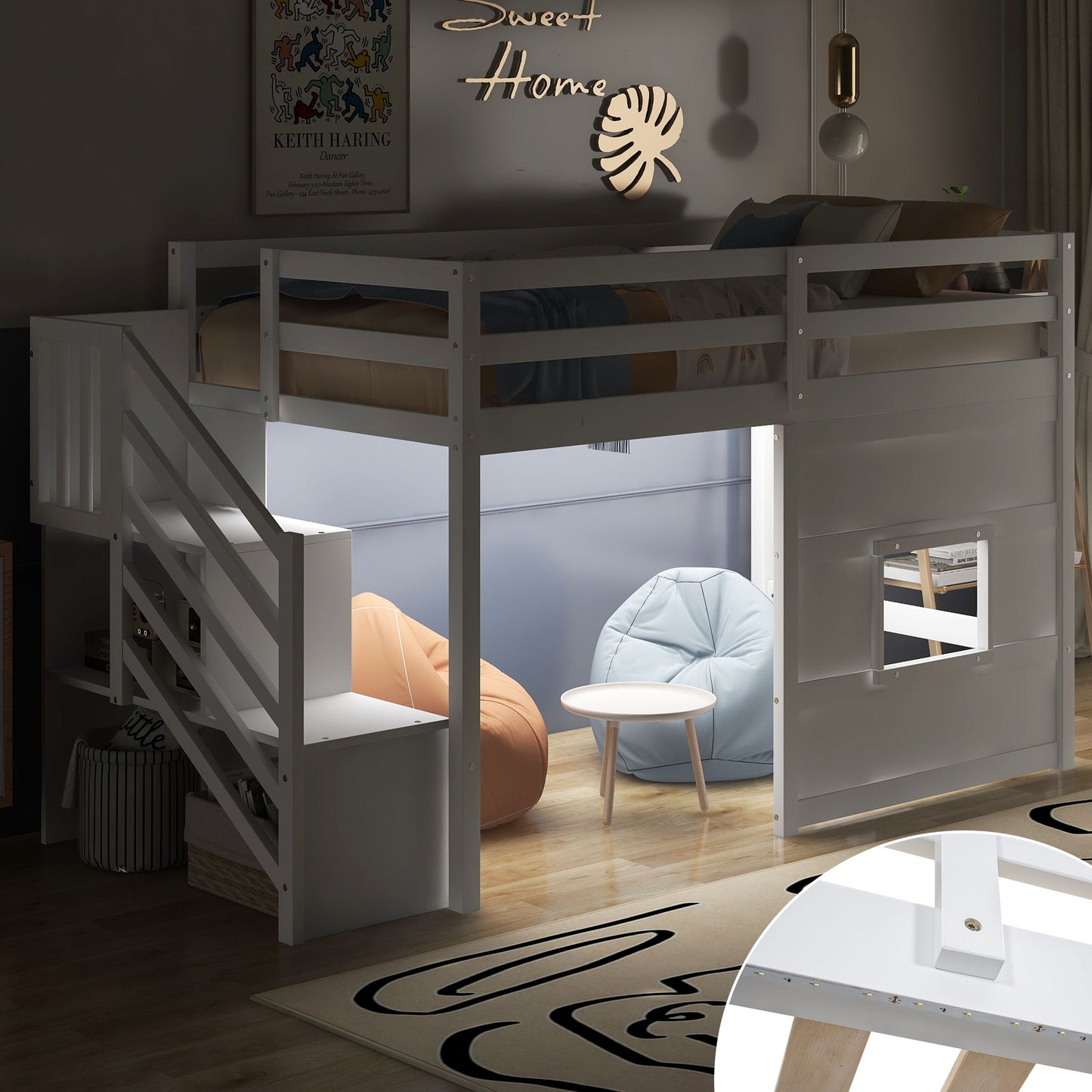 Loft Bed With Storage Staircase, Window & LED Light - The Sleep Loft - Online Mattress Showroom NYC
