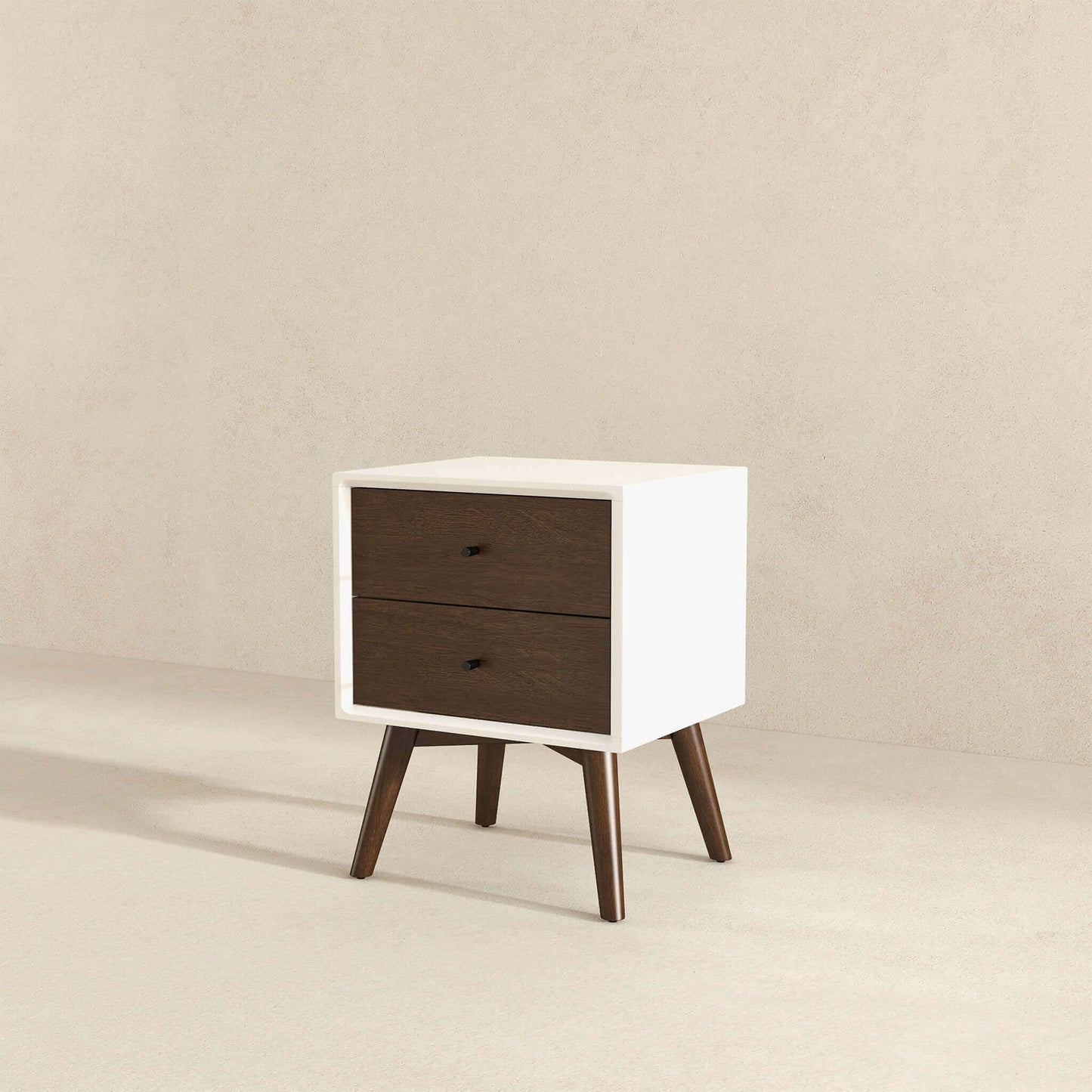 Caroline - Mid-Century Modern Style White Night Stand 2 Drawer - The Sleep Loft - Online Mattress Showroom NYC