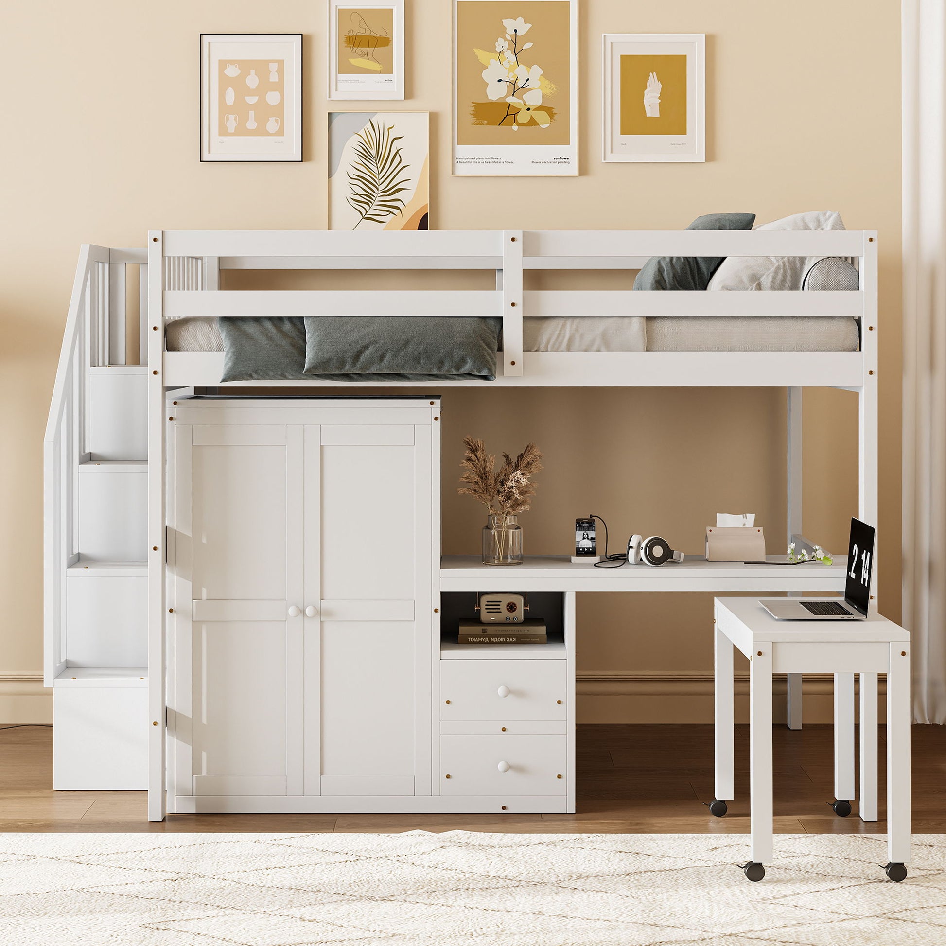Loft Bed With Stairs, Bookshelf, Drawers, Desk & Wardrobe, Space Saving Multifunctional Furniture - The Sleep Loft - Online Mattress Showroom NYC