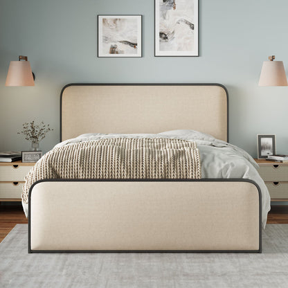 Modern Bed With Curved Upholstered Headboard And Footboard, Heavy Duty Metal Slats - The Sleep Loft - Online Mattress Showroom NYC