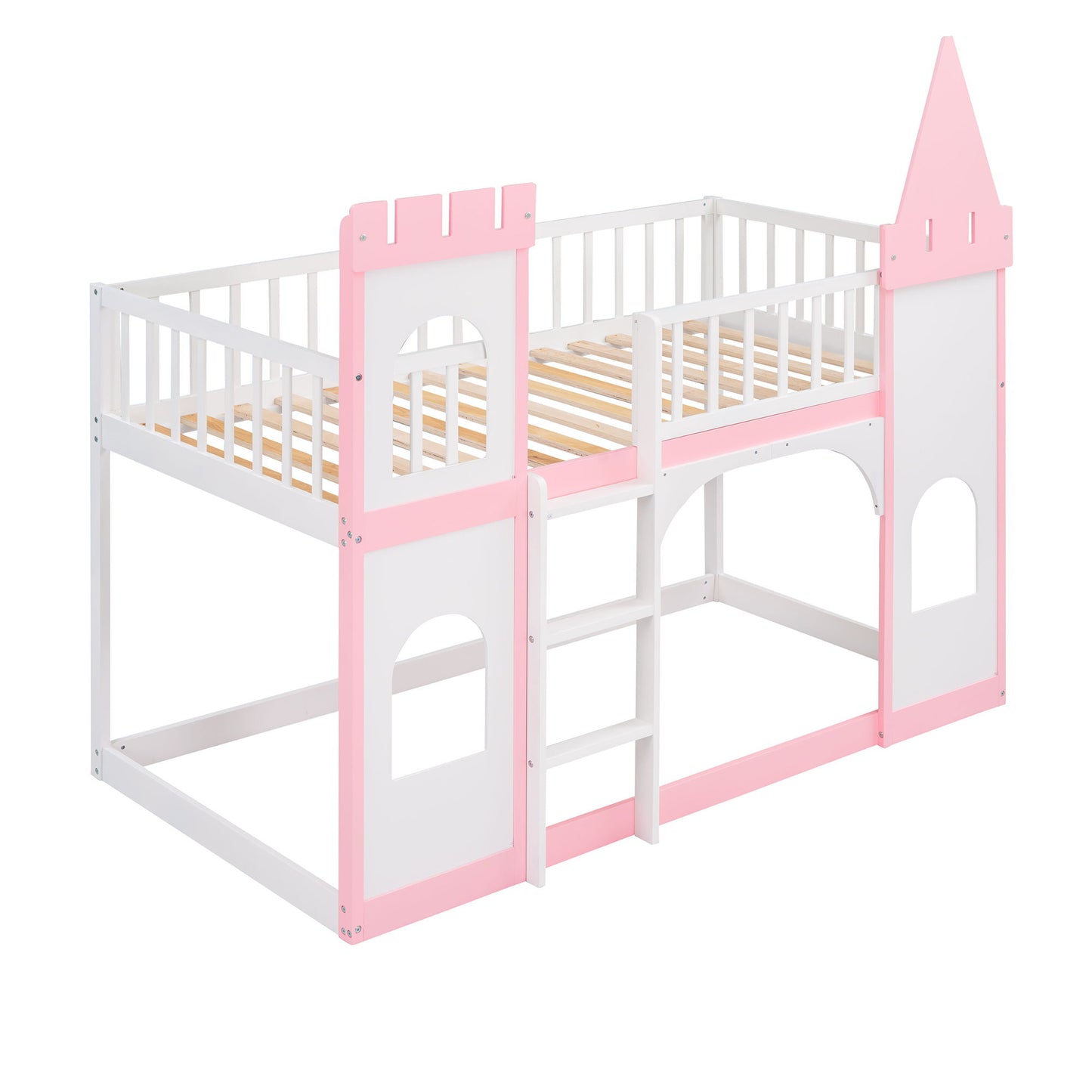 Twin Over Twin Castle Bunk Bed With Ladder - Pink - The Sleep Loft - Online Mattress Showroom NYC
