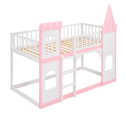Twin Over Twin Castle Bunk Bed With Ladder - Pink - The Sleep Loft - Online Mattress Showroom NYC