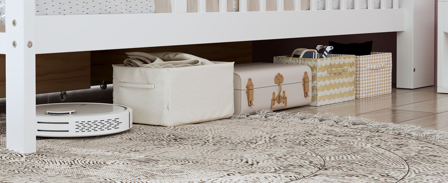 Bed With Headboard Storage Rack, 2 Under Bed Drawers, 3 Side Guardrails For Safety - The Sleep Loft - Online Mattress Showroom NYC