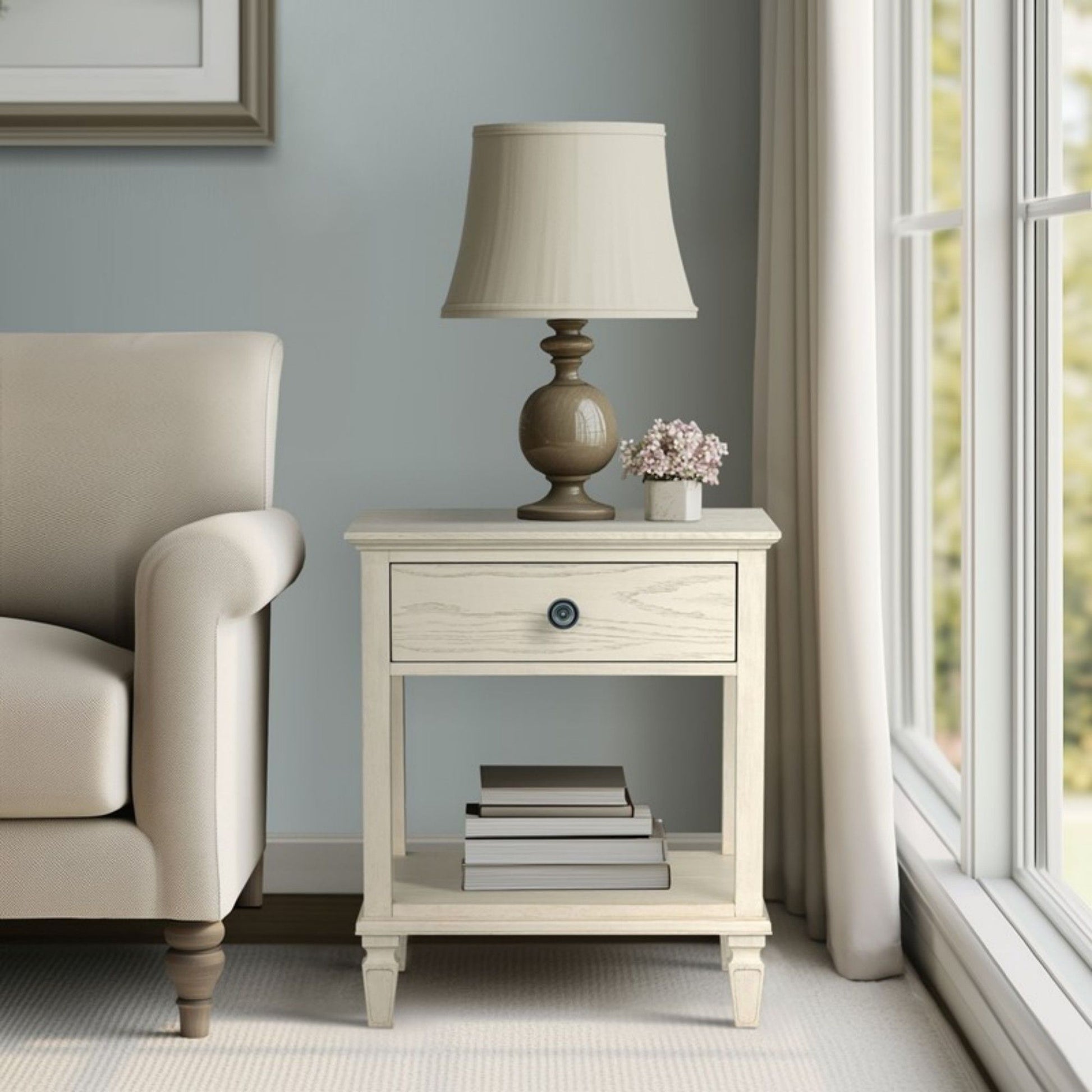 Victoria - Bedside Table With Drawer And Shelf - The Sleep Loft - Online Mattress Showroom NYC