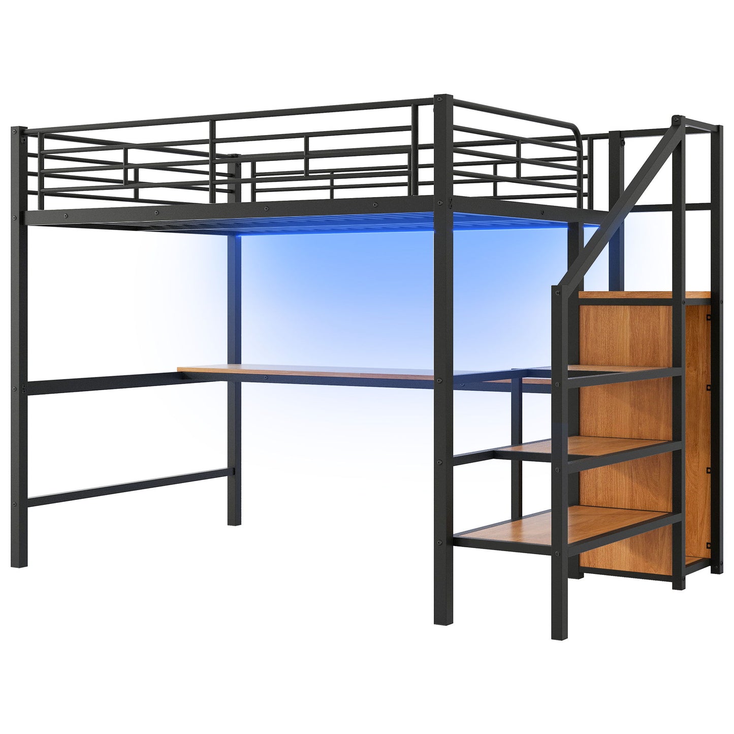 Loft Bed With Desk, Storage Staircase, Small Wardrobe And LED Light - The Sleep Loft - Online Mattress Showroom NYC