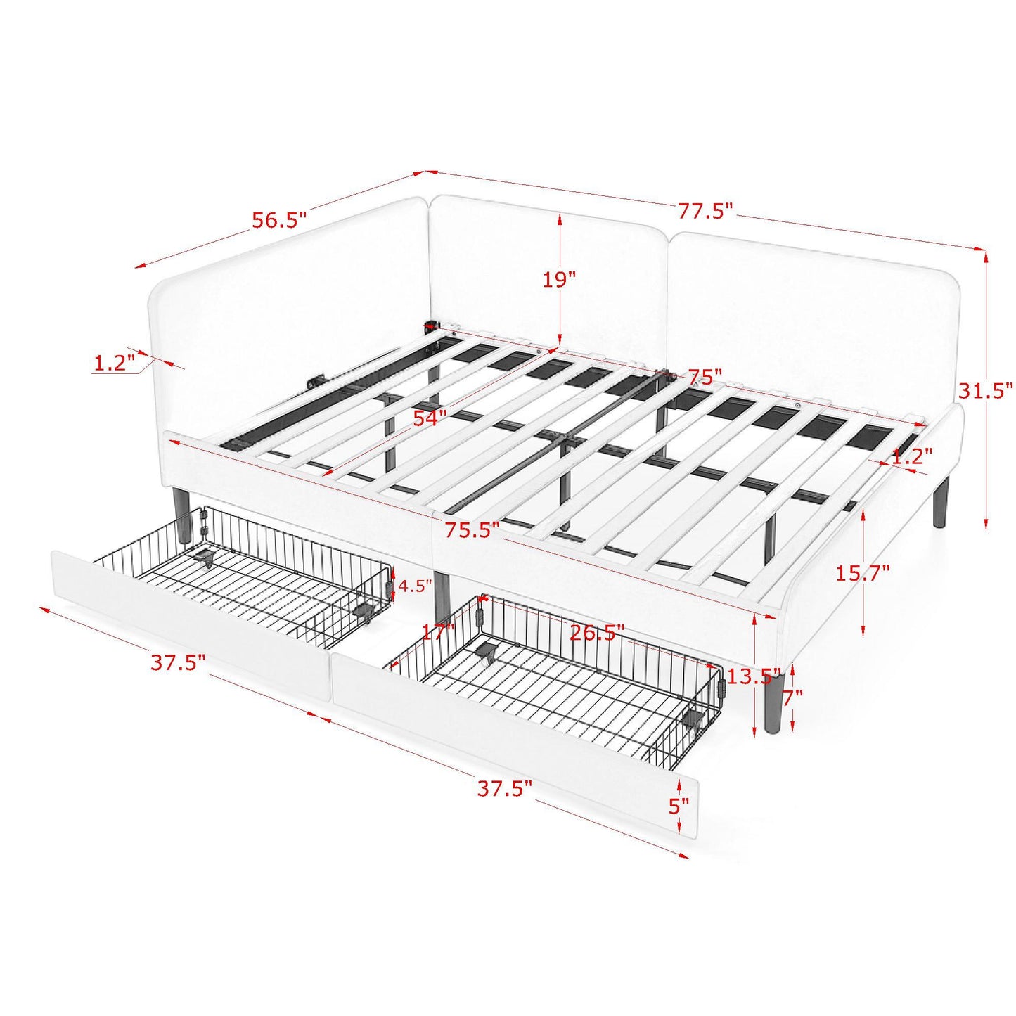 Upholstered Platform Bed Frame With 2 Storage Drawers And Adjustable Sofa Bed - The Sleep Loft - Online Mattress Showroom NYC