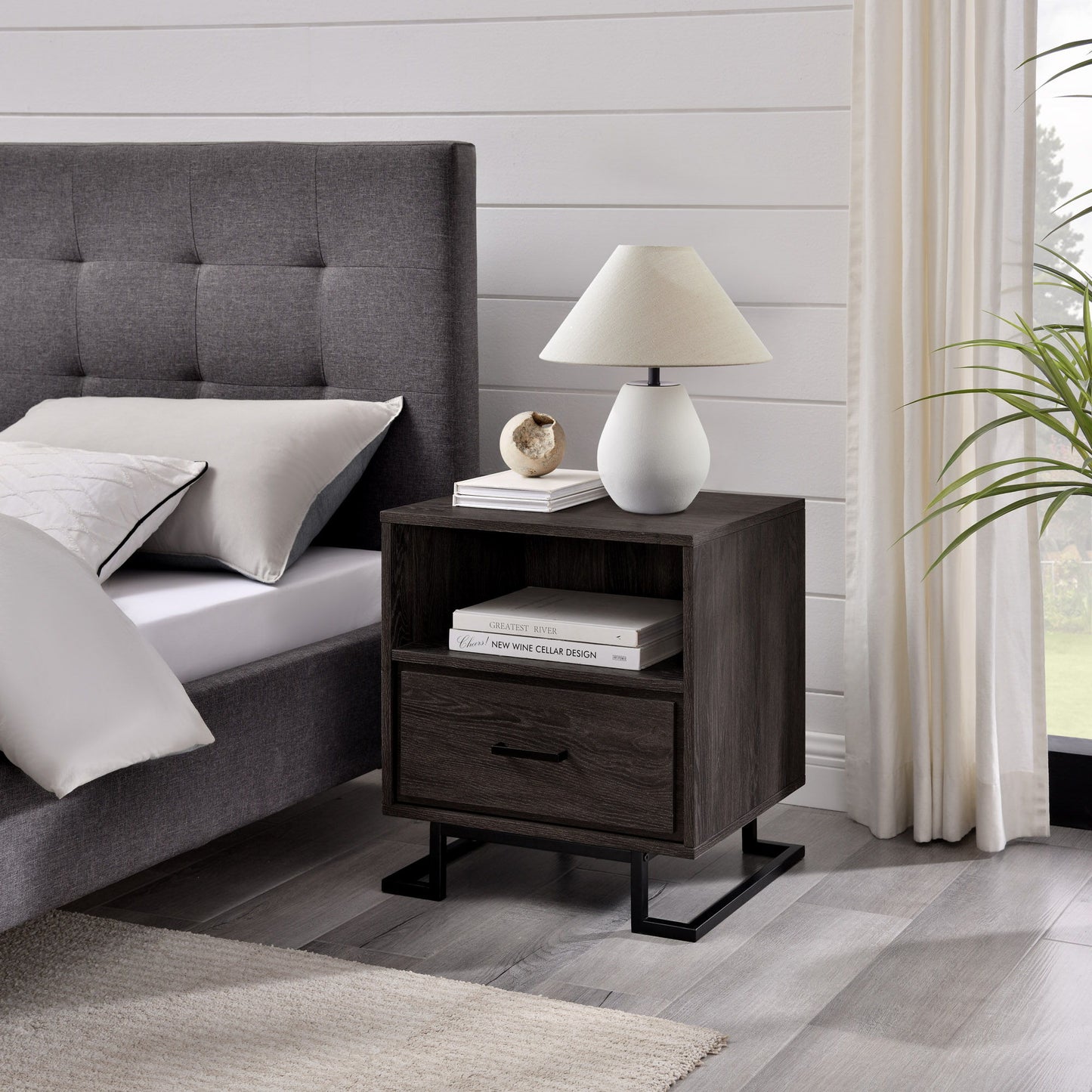 1 Drawer Nightstand - Charcoal - The Sleep Loft - Online Mattress Showroom NYC
